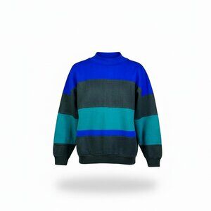 Vintage Hush Puppies Crewneck Sweater Colorblock Blue Green Black Boys M (12-14)